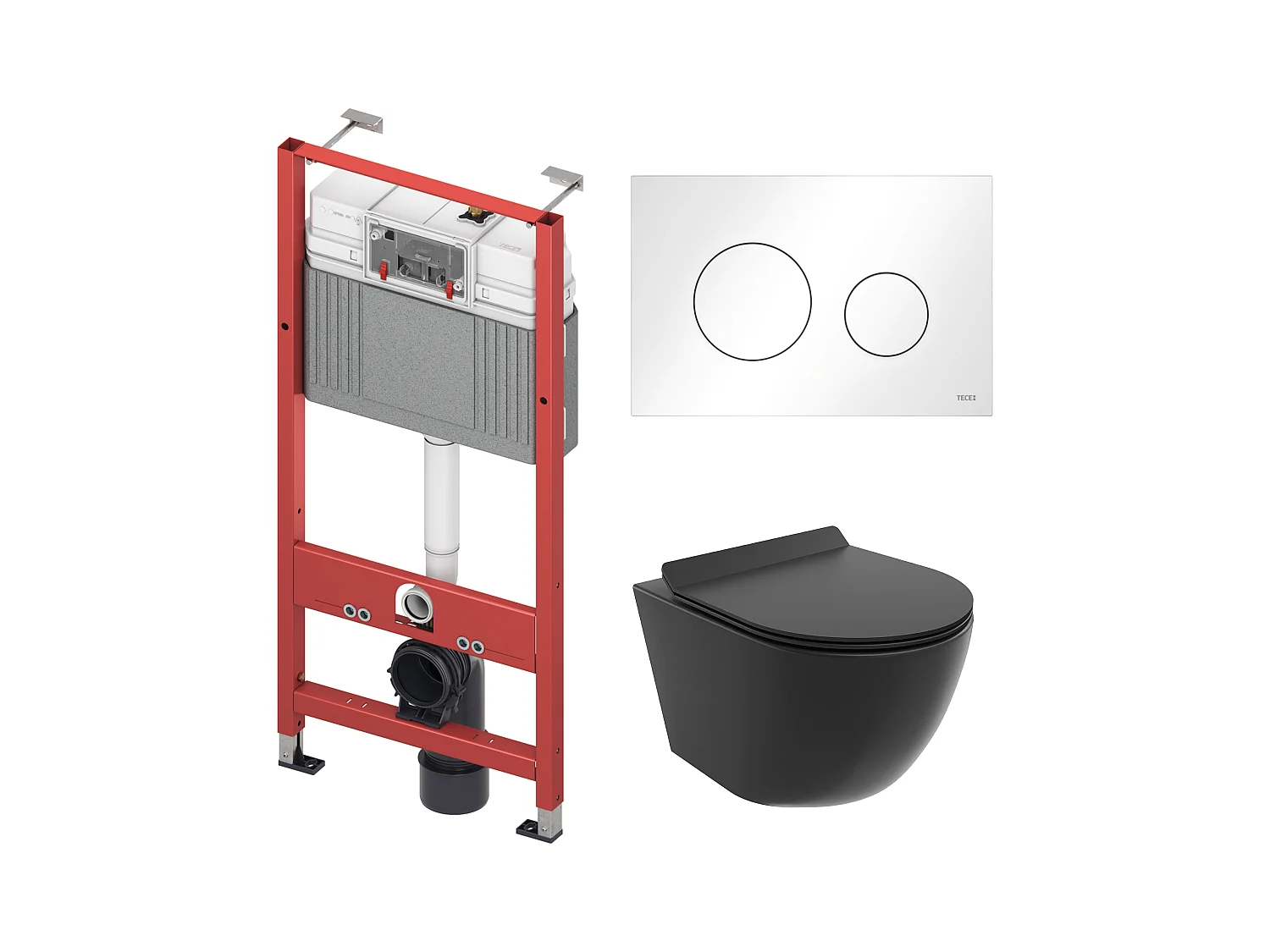 Pack WC : élément de pré-montage TECEbase + WC Rolo noir + tapis d'isolation acoustique + plaque de commande en blanc