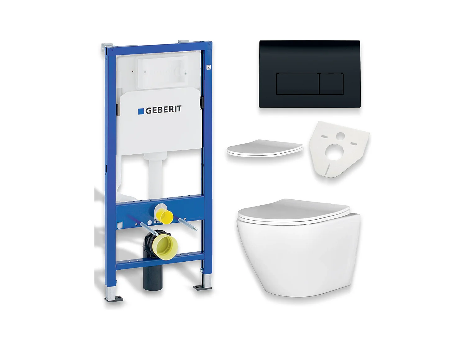 Pack WC : élément de pré-montage Duofix + WC Slim Soft-Close Desna blanc + tapis d'isolation acoustique + plaque de commande en noir