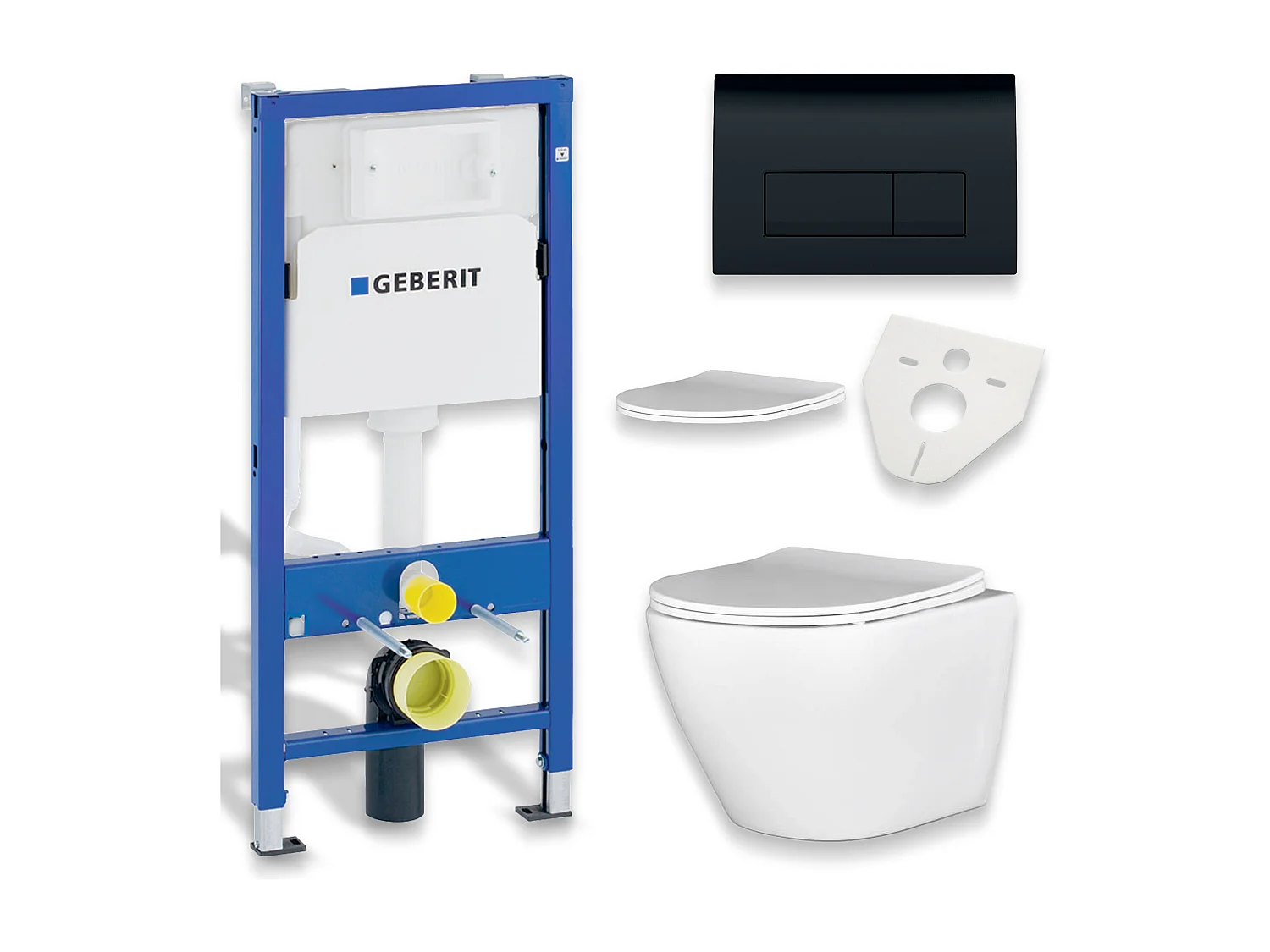 Pack WC : élément de pré-montage Duofix + WC Slim Soft-Close Desna blanc + tapis d'isolation acoustique + plaque de commande en noir