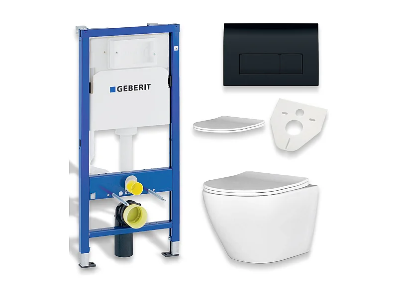 Pack WC : élément de pré-montage Duofix + WC Slim Soft-Close Desna blanc + tapis d'isolation acoustique + plaque de commande en noir