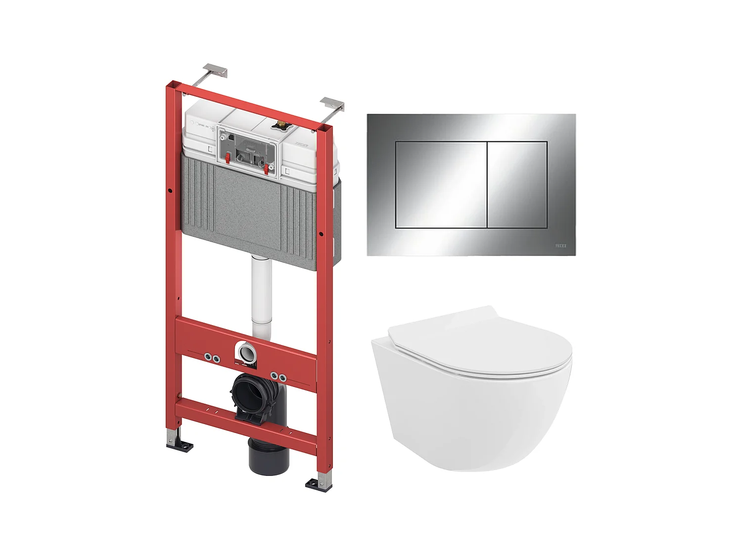 Pack WC : élément de pré-montage TECEbase + WC Rolo blanc + tapis d'isolation acoustique + plaque de commande en chrome