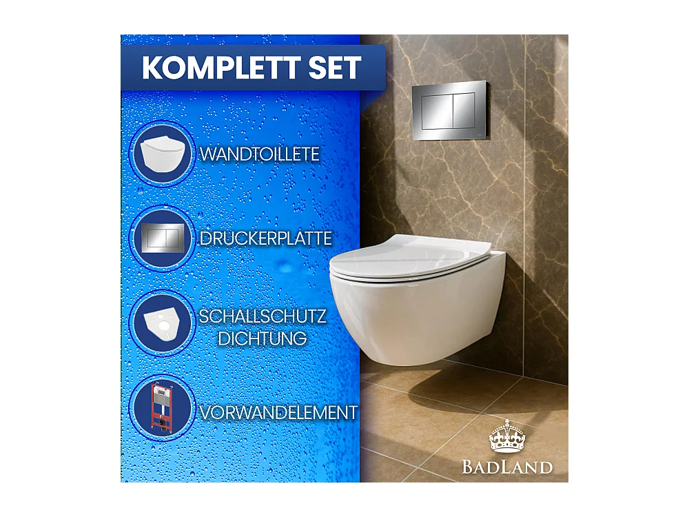 Pack WC : élément de pré-montage TECEbase + WC Rolo blanc + tapis d'isolation acoustique + plaque de commande en chrome