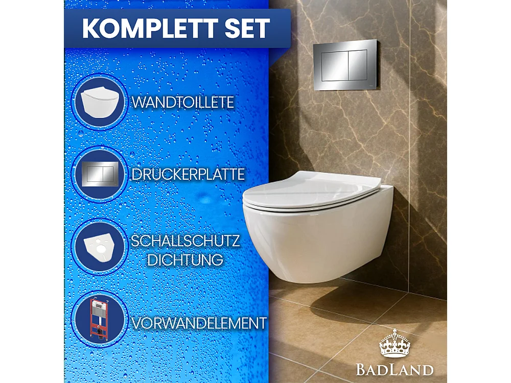 Pack WC : élément de pré-montage TECEbase + WC Rolo blanc + tapis d'isolation acoustique + plaque de commande en chrome