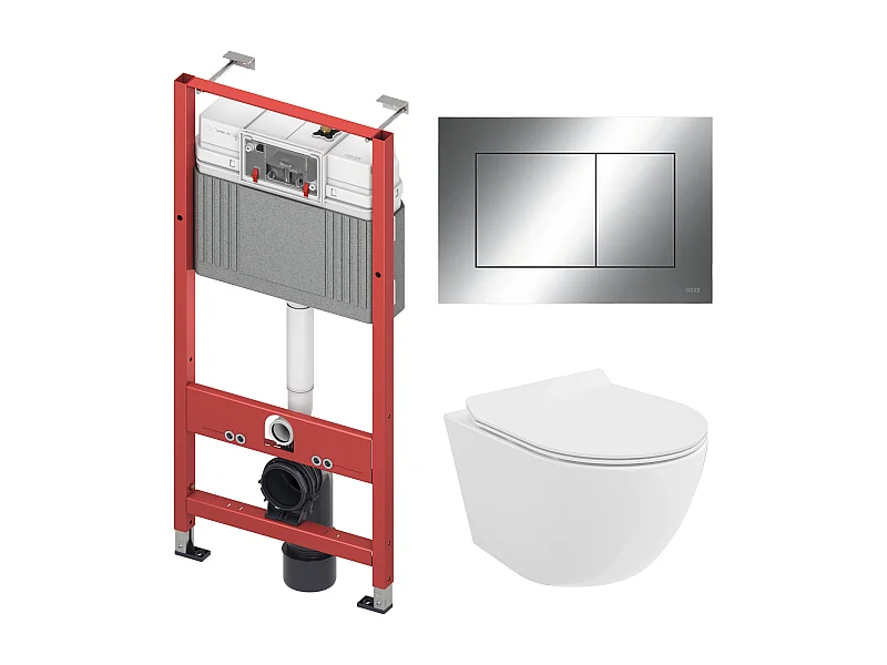 Pack WC : élément de pré-montage TECEbase + WC Rolo blanc + tapis d'isolation acoustique + plaque de commande en chrome
