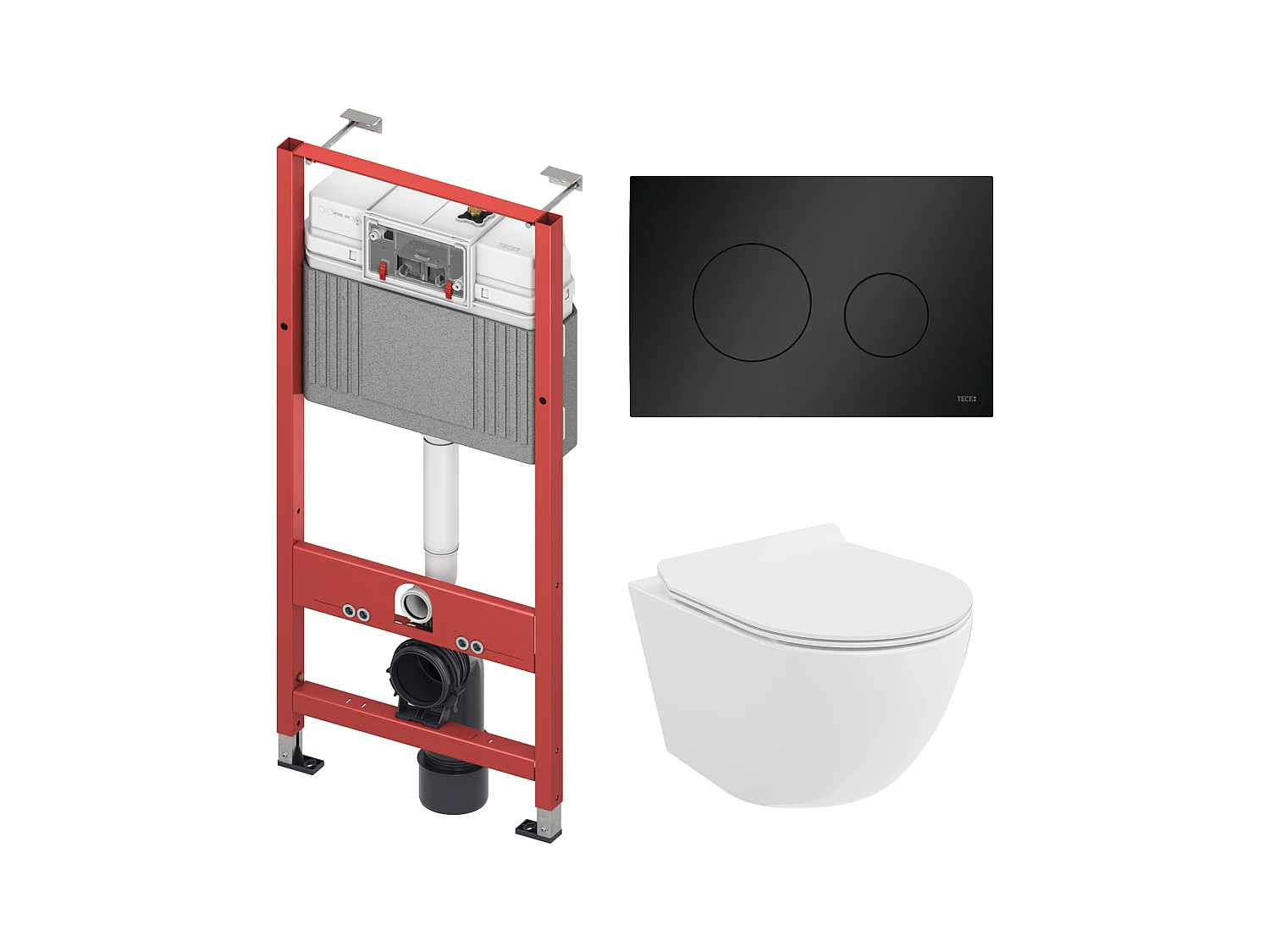 Pack WC : élément de pré-montage TECEbase + WC Rolo blanc + tapis d'isolation acoustique + plaque de commande en noir