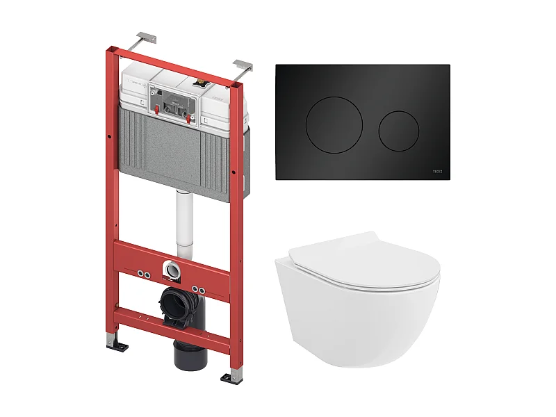 WC-SET: Voorwandelement TECEbase + toilet Rolo wit + geluidsisolatiemat + bedieningsplaat in zwart