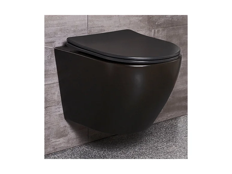 Pack WC : élément de pré-montage Duofix + WC Slim Soft-Close Delos noir + tapis d'isolation phonique + plaque de commande en noir