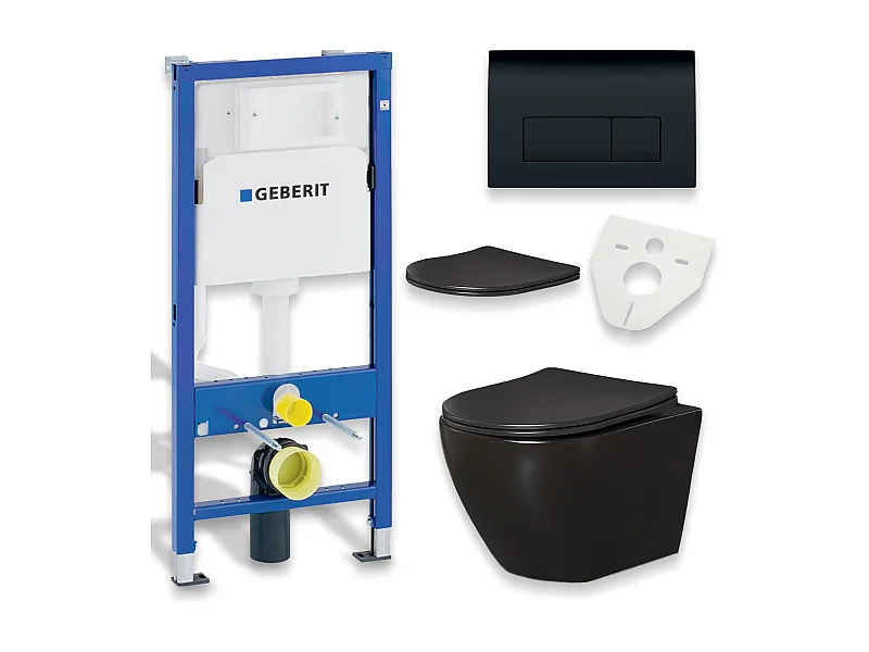 Pack WC : élément de pré-montage Duofix + WC Slim Soft-Close Delos noir + tapis d'isolation phonique + plaque de commande en noir