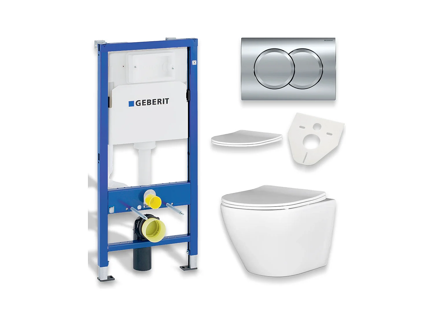 Pack WC : élément de pré-montage Duofix + WC Slim Soft-Close Desna blanc + tapis d'isolation acoustique + plaque de commande chromée