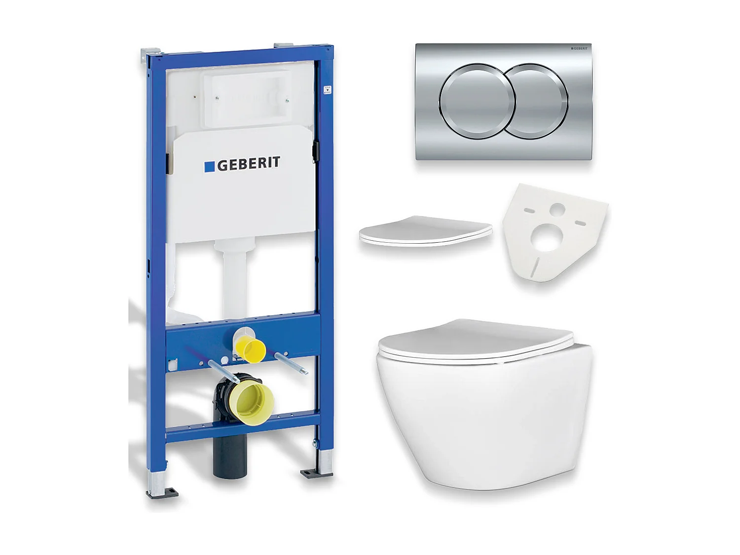 Pack WC : élément de pré-montage Duofix + WC Slim Soft-Close Desna blanc + tapis d'isolation acoustique + plaque de commande chromée