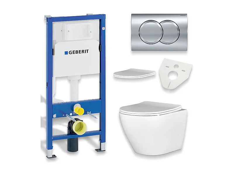 Pack WC : élément de pré-montage Duofix + WC Slim Soft-Close Desna blanc + tapis d'isolation acoustique + plaque de commande chromée