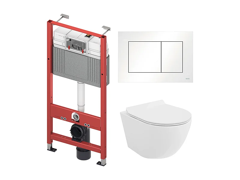 Pack WC : élément de pré-montage TECEbase + WC Rolo blanc + tapis d'isolation acoustique + plaque de commande en blanc