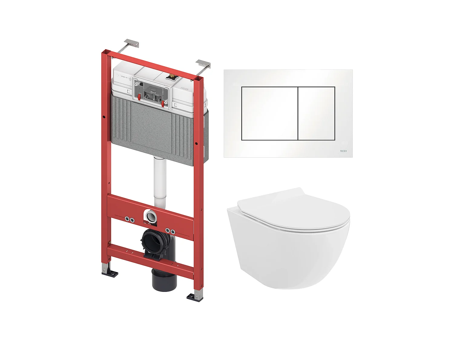 Pack WC : élément de pré-montage TECEbase + WC Rolo blanc + tapis d'isolation acoustique + plaque de commande en blanc