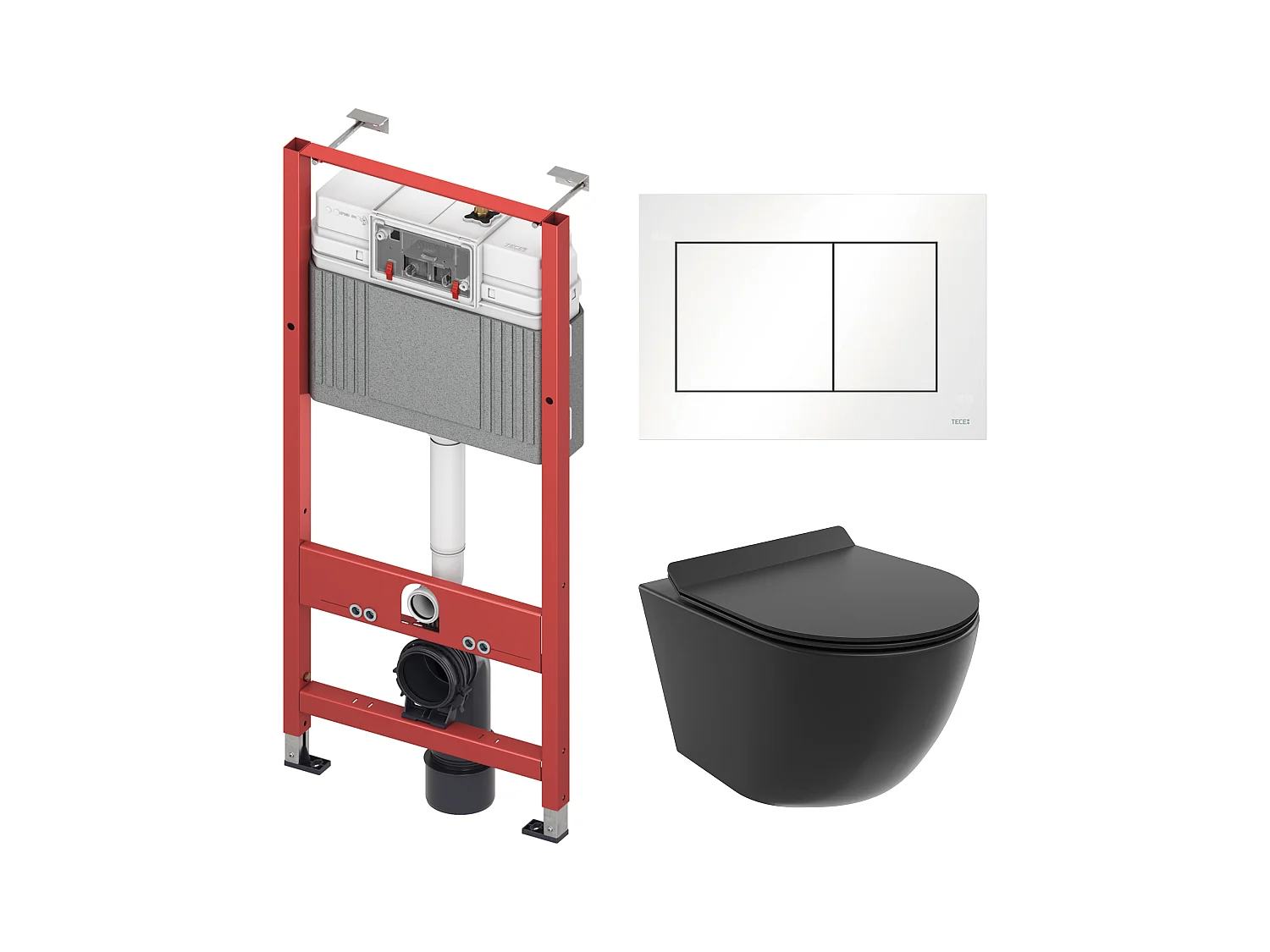 Pack WC : élément de pré-montage TECEbase + WC Rolo noir + tapis d'isolation acoustique + plaque de commande en blanc