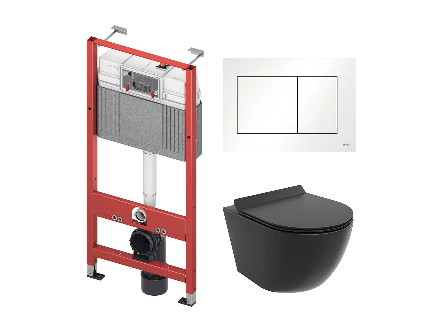 Pack WC : élément de pré-montage TECEbase + WC Rolo noir + tapis d'isolation acoustique + plaque de commande en blanc
