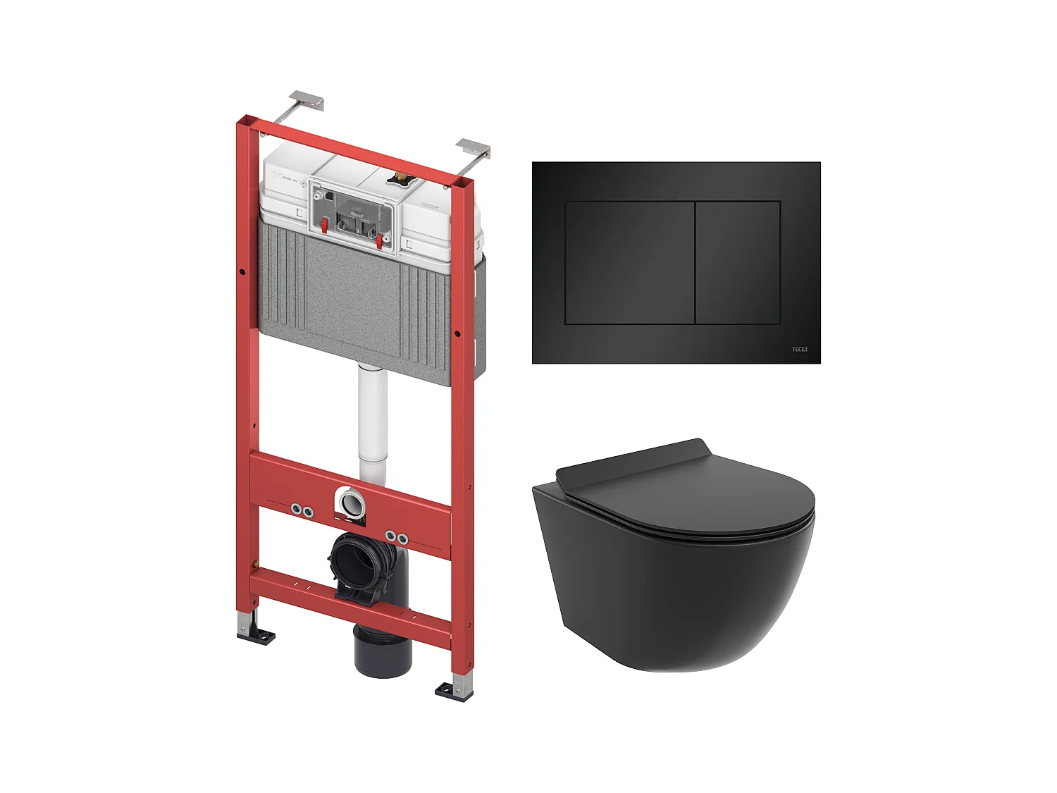 Pack WC : élément de pré-montage TECEbase + WC Rolo noir + tapis d'isolation acoustique + plaque de commande en noir