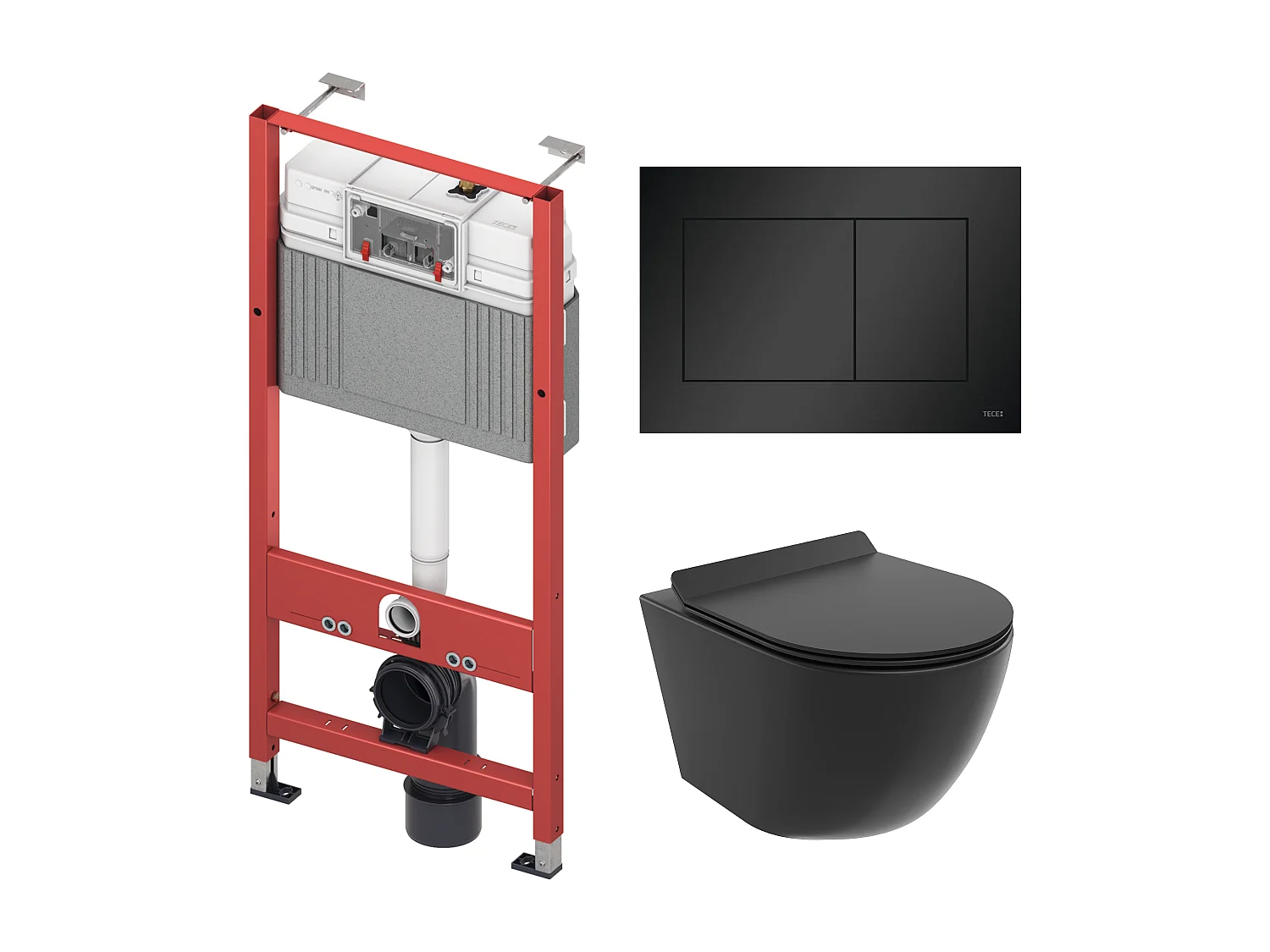 Pack WC : élément de pré-montage TECEbase + WC Rolo noir + tapis d'isolation acoustique + plaque de commande en noir