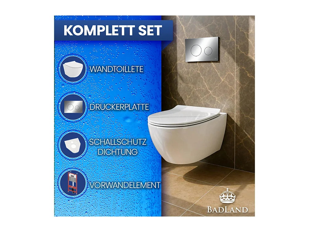 Pack WC : élément de pré-montage TECEbase + WC Rolo blanc + tapis d'isolation acoustique + plaque de commande en chrome