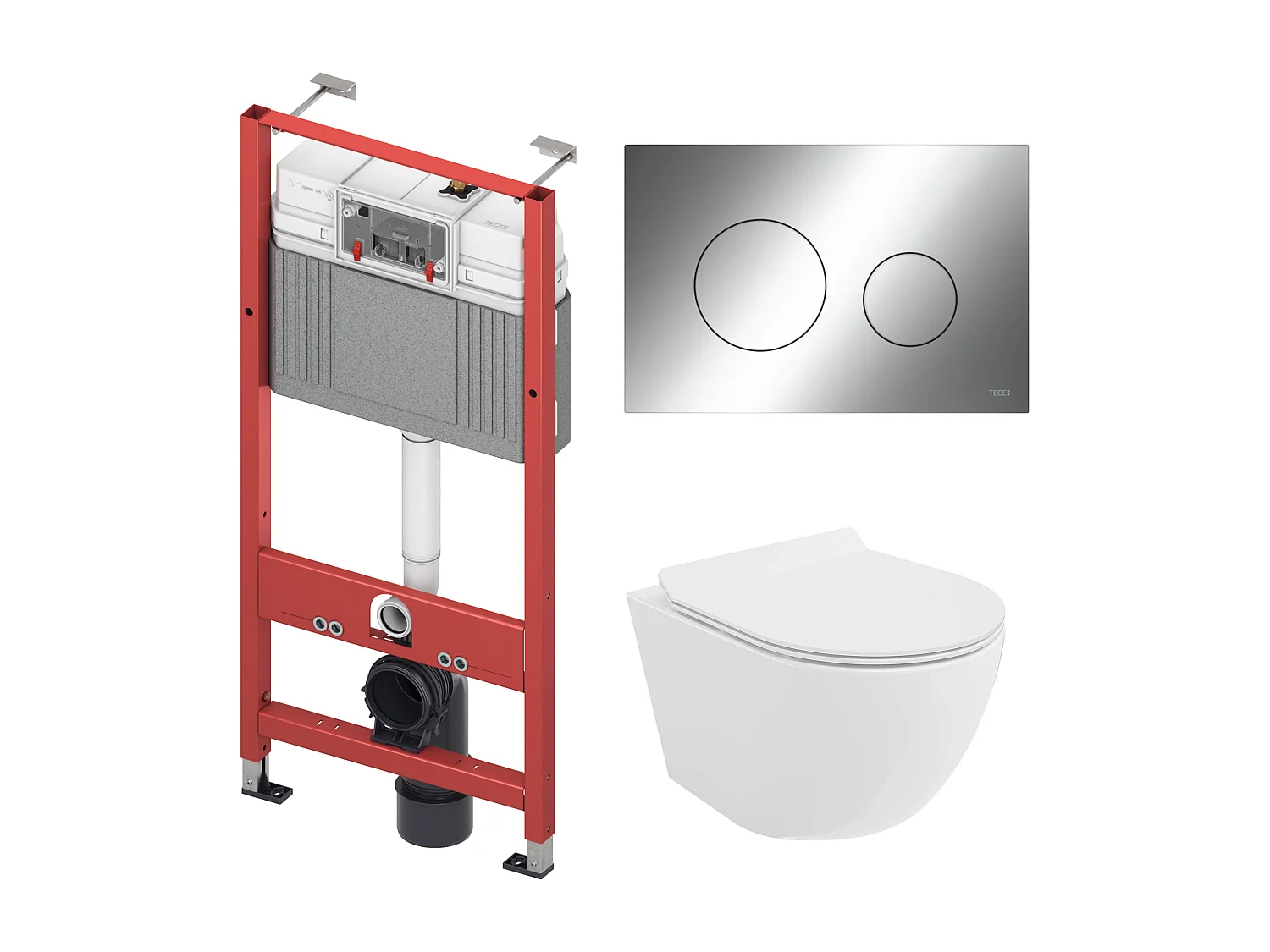 Pack WC : élément de pré-montage TECEbase + WC Rolo blanc + tapis d'isolation acoustique + plaque de commande en chrome