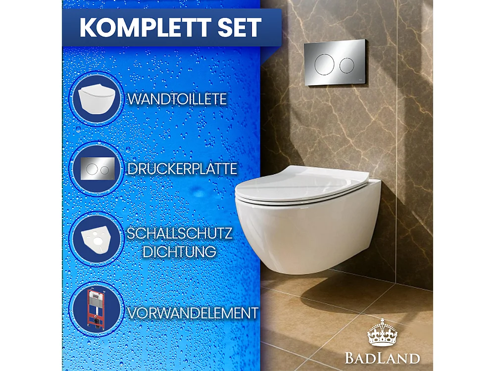 Pack WC : élément de pré-montage TECEbase + WC Rolo blanc + tapis d'isolation acoustique + plaque de commande en chrome