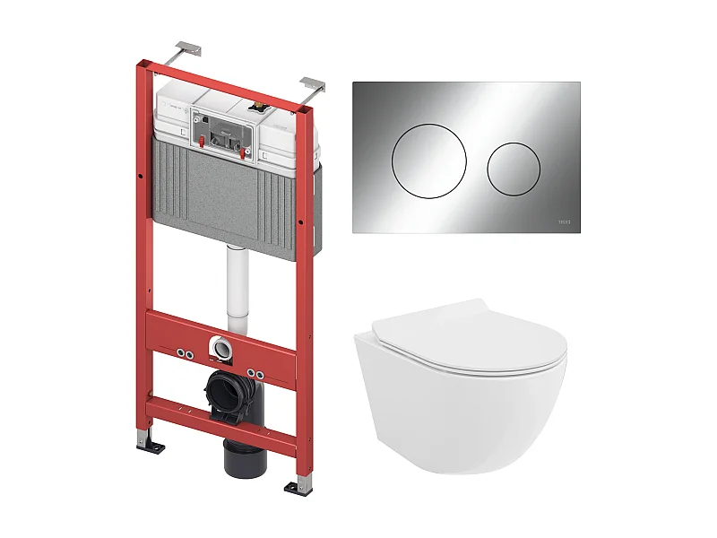 Pack WC : élément de pré-montage TECEbase + WC Rolo blanc + tapis d'isolation acoustique + plaque de commande en chrome