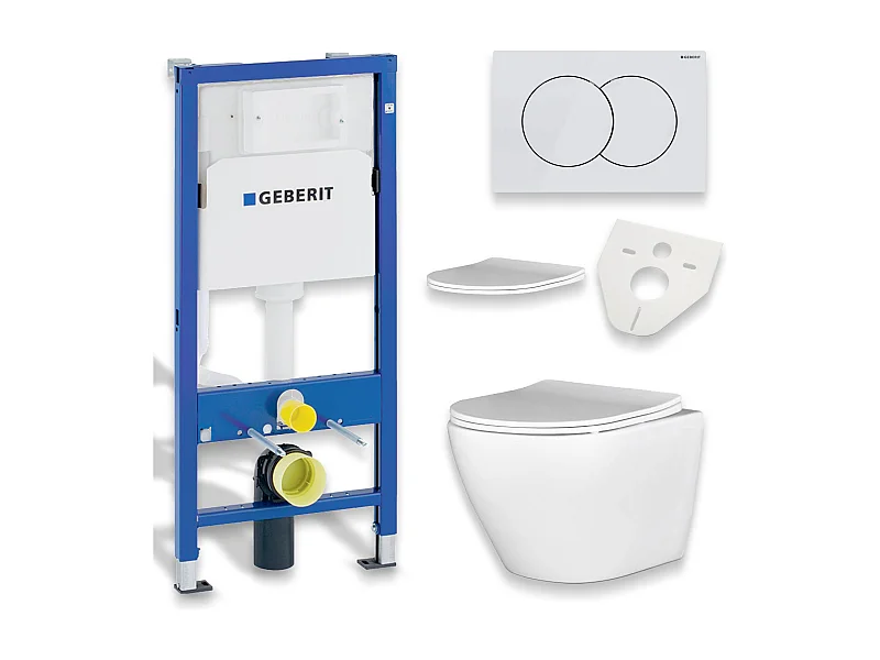 WC SET: Vorwandelement Duofix + Toilette Slim Soft-Close Desna Weiß + Schallschutzmatte + Betätigungsplatte in Weiß