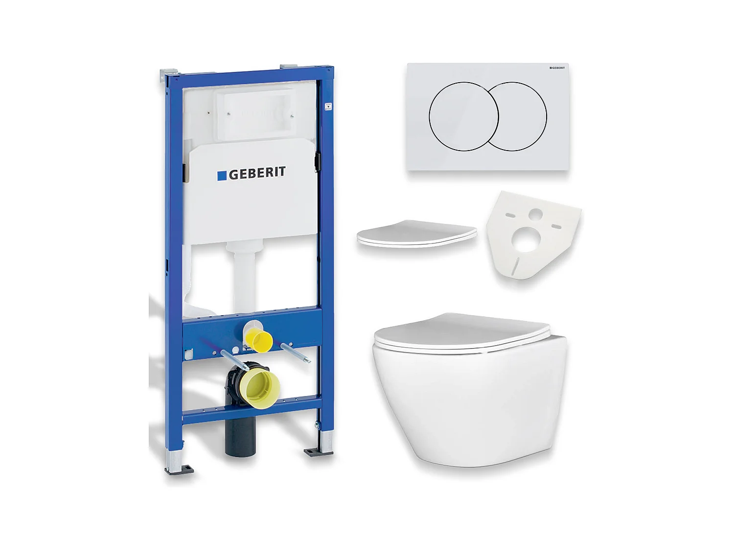 Pack WC : élément de pré-montage Duofix + WC Slim Soft-Close Desna blanc + tapis d'isolation acoustique + plaque de commande en blanc