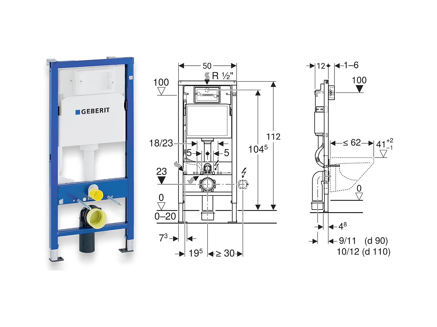 Pack WC : élément de pré-montage Duofix + WC Slim Soft-Close Desna blanc + tapis d'isolation acoustique + plaque de commande en blanc
