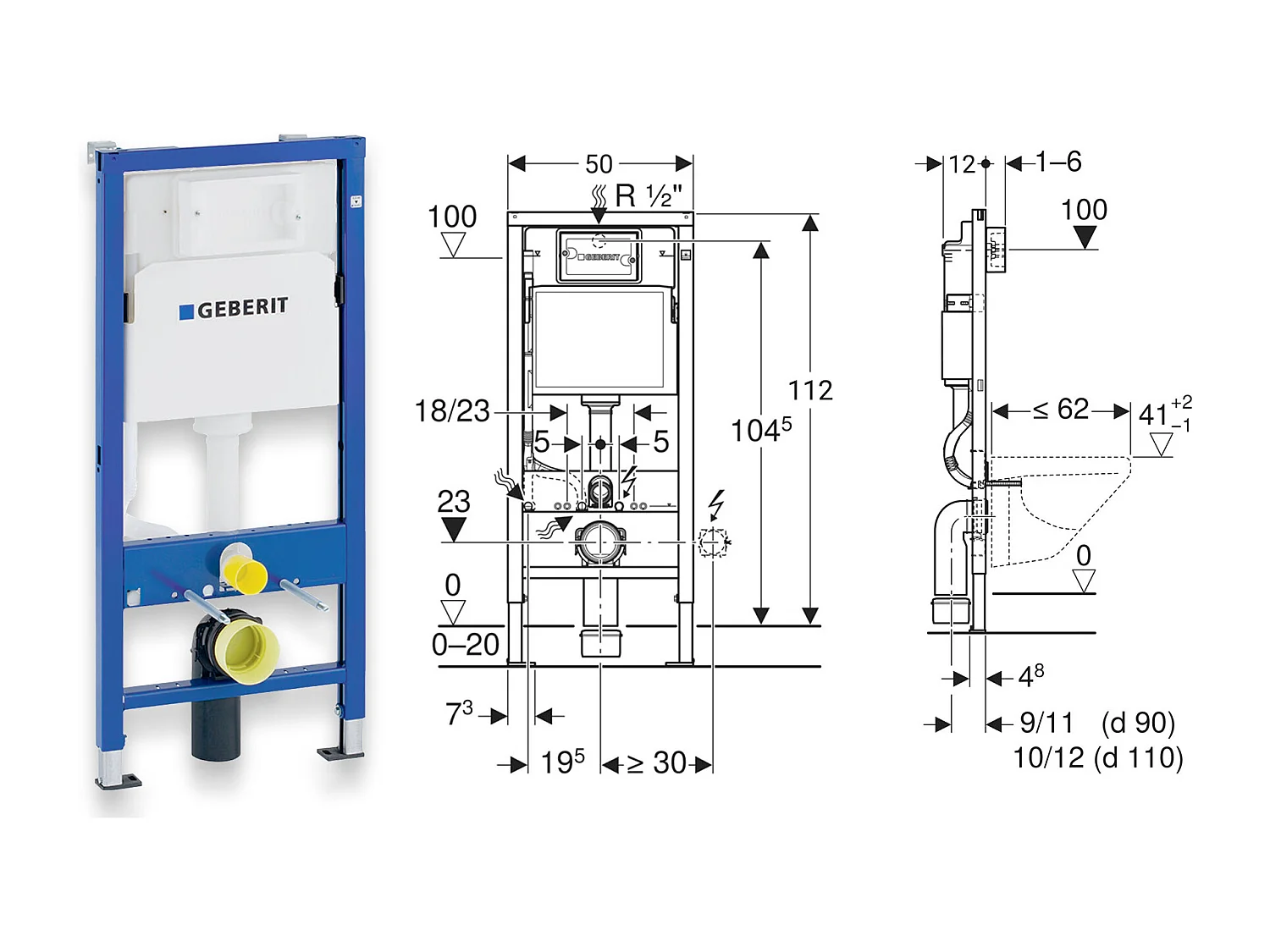 Pack WC : élément de pré-montage Duofix + WC Slim Soft-Close Desna blanc + tapis d'isolation acoustique + plaque de commande en blanc