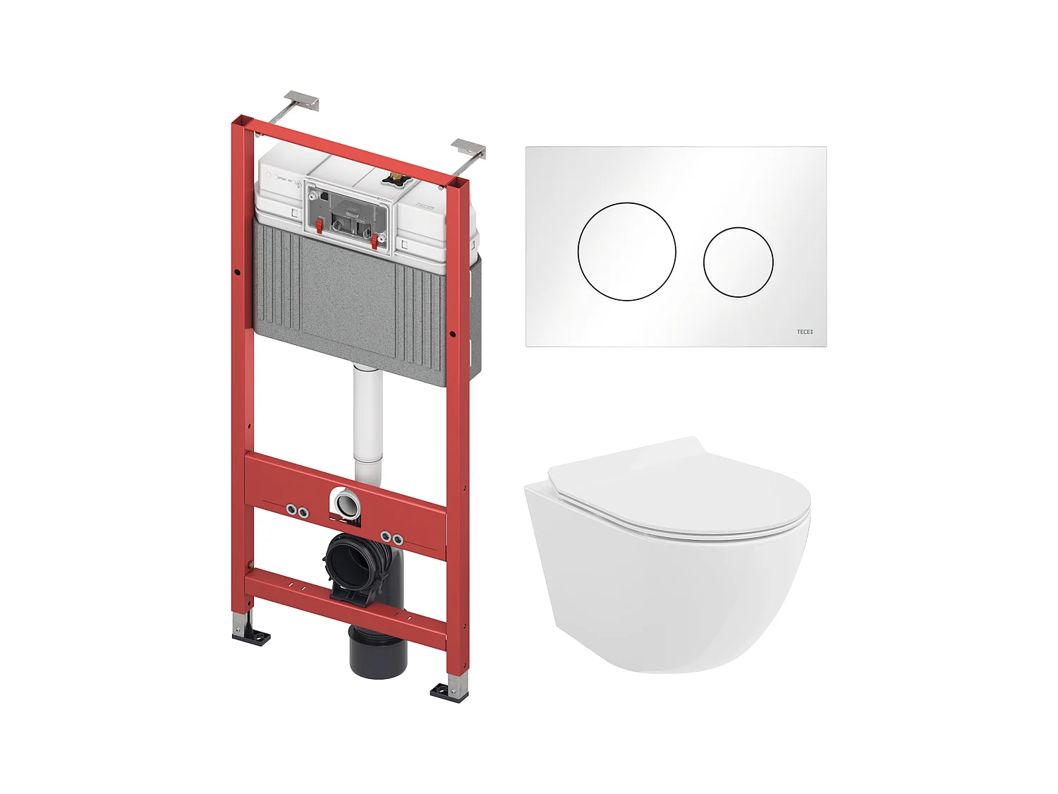 Pack WC : élément de pré-montage TECEbase + WC Rolo blanc + tapis d'isolation acoustique + plaque de commande en blanc