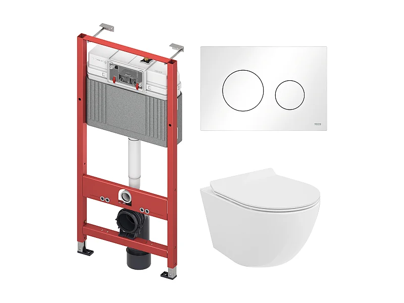 Pack WC : élément de pré-montage TECEbase + WC Rolo blanc + tapis d'isolation acoustique + plaque de commande en blanc
