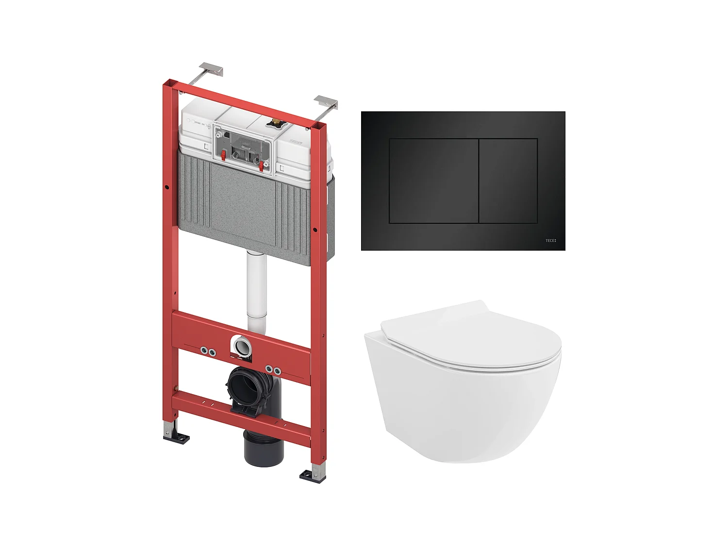 Pack WC : élément de pré-montage TECEbase + WC Rolo blanc + tapis d'isolation acoustique + plaque de commande en noir