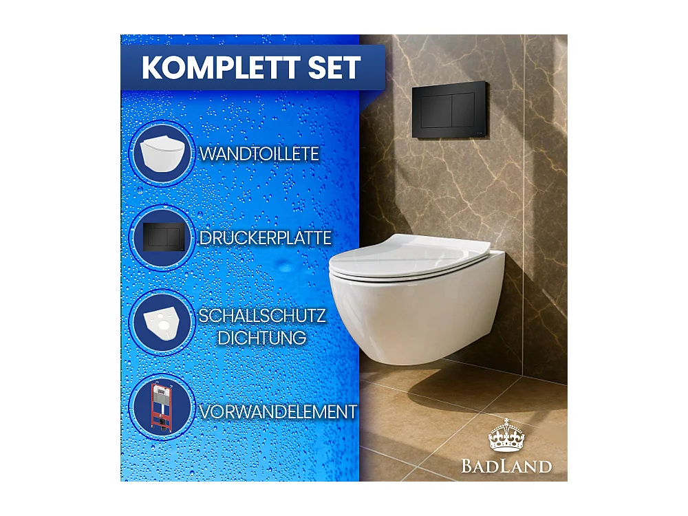 Pack WC : élément de pré-montage TECEbase + WC Rolo blanc + tapis d'isolation acoustique + plaque de commande en noir