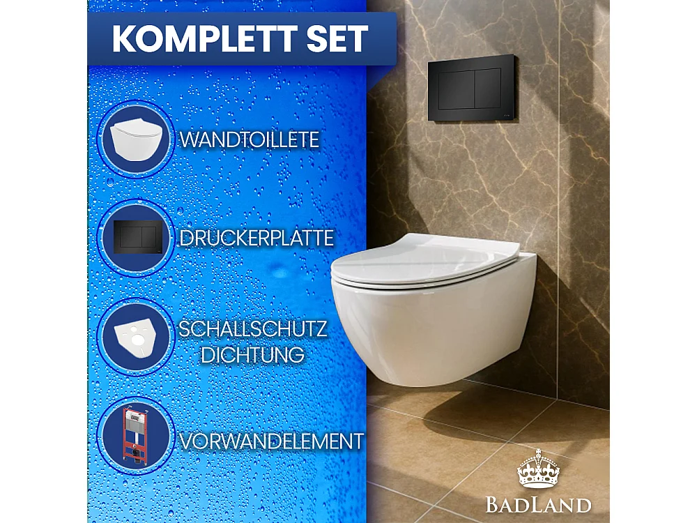 Pack WC : élément de pré-montage TECEbase + WC Rolo blanc + tapis d'isolation acoustique + plaque de commande en noir