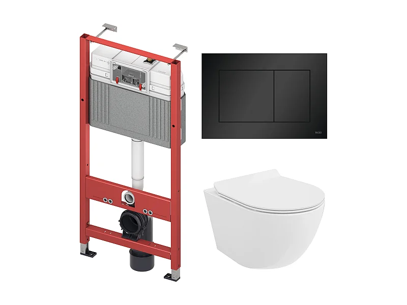 WC-SET: Voorwandelement TECEbase + toilet Rolo wit + geluidsisolatiemat + bedieningsplaat in zwart