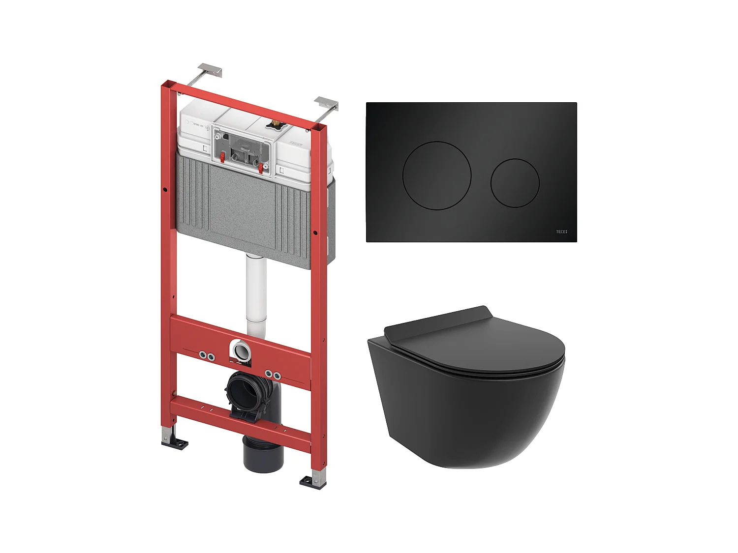 Pack WC : élément de pré-montage TECEbase + WC Rolo noir + tapis d'isolation acoustique + plaque de commande en noir