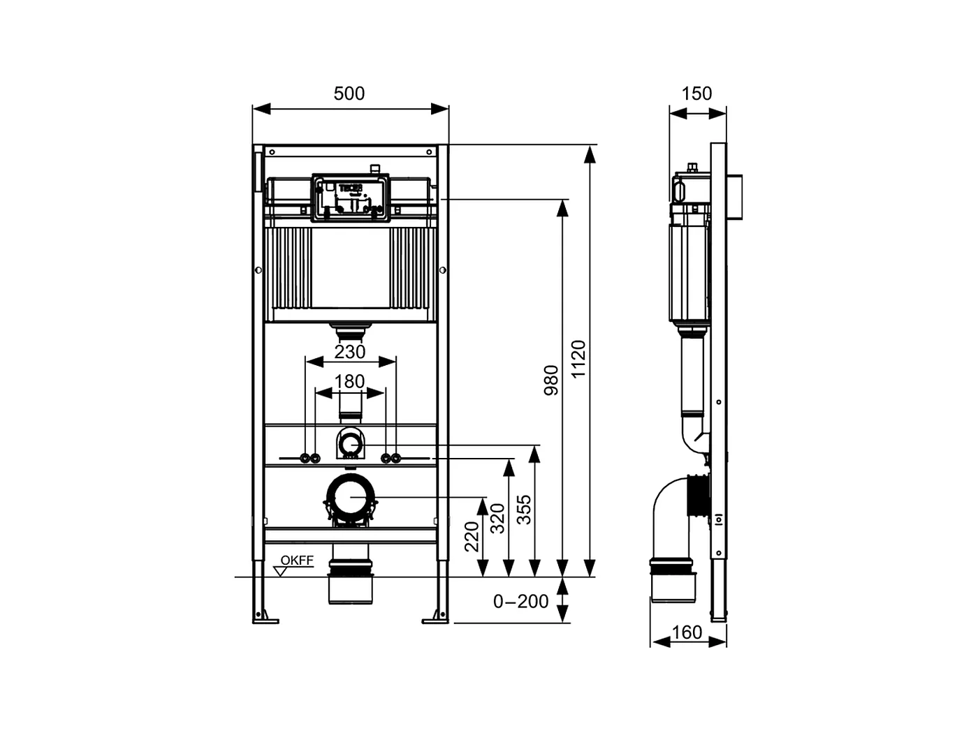 Pack WC : élément de pré-montage TECEbase + WC Rolo noir + tapis d'isolation acoustique + plaque de commande en noir