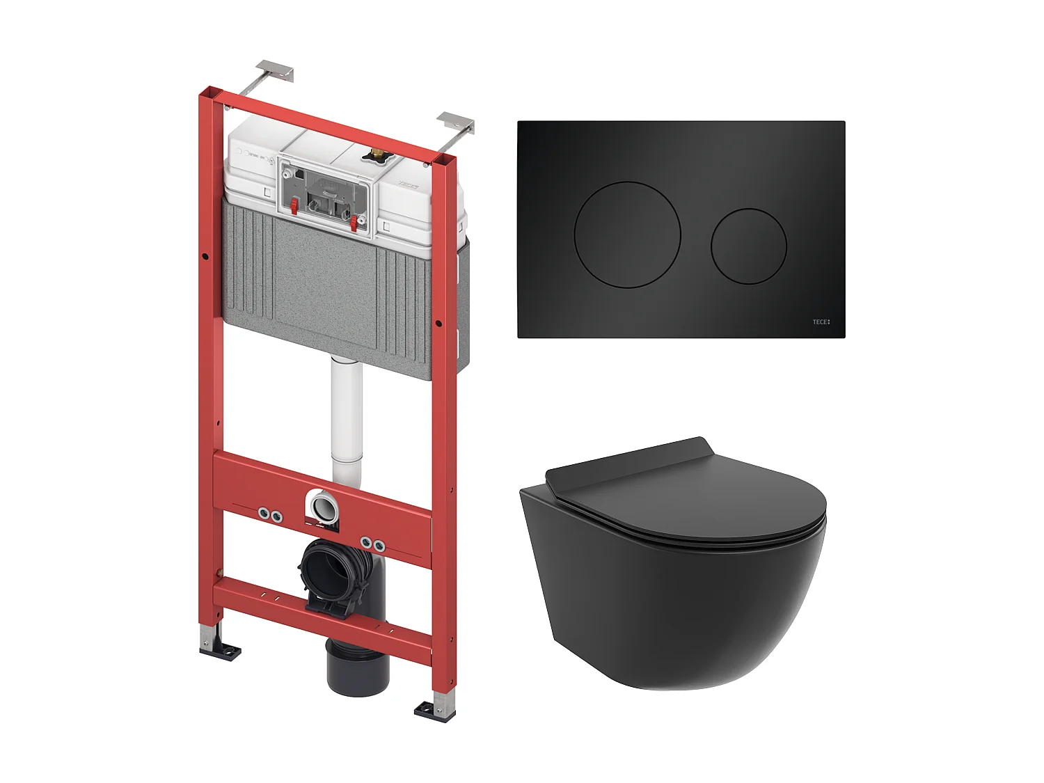 Pack WC : élément de pré-montage TECEbase + WC Rolo noir + tapis d'isolation acoustique + plaque de commande en noir