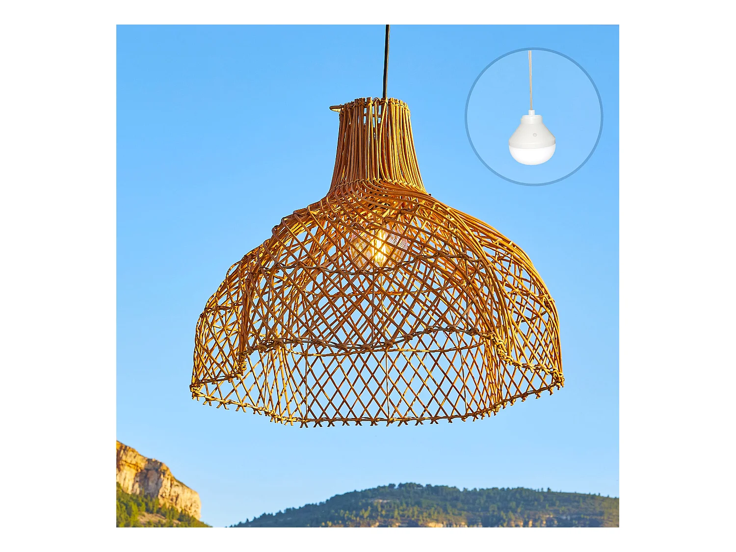 Suspension solaire bohème ARIA Beige Rotin D60 cm