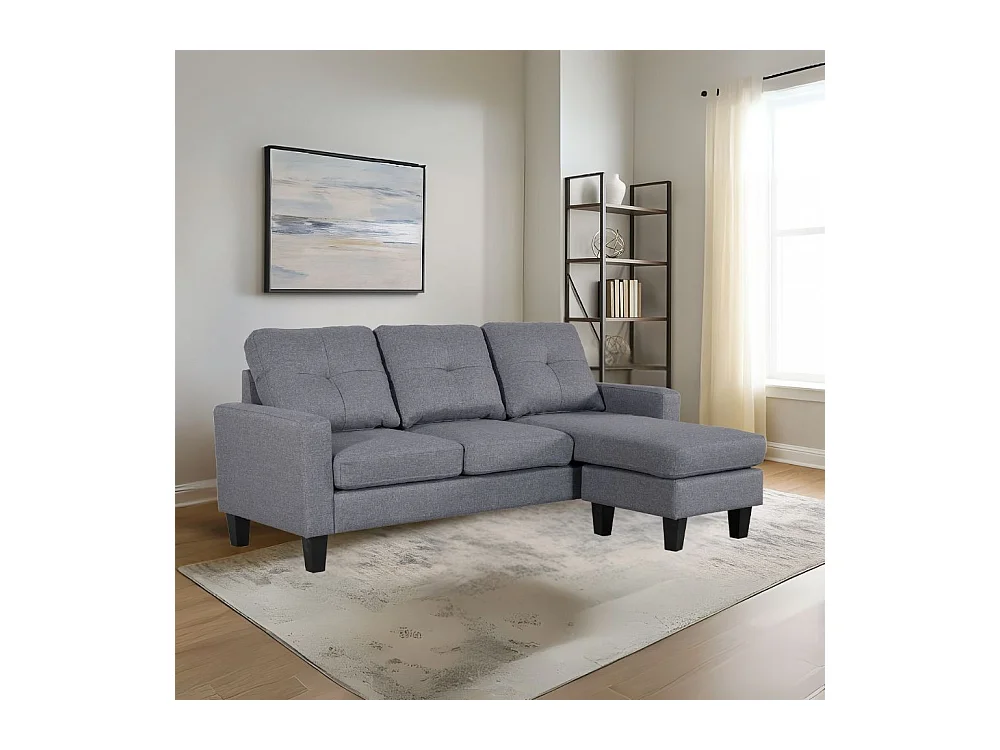 Divano 3 posti Giulivo grigio con pouf e chaise longue componibile 195x130x88H