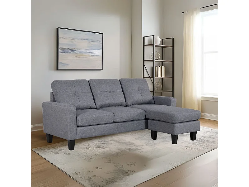 Divano 3 posti Giulivo grigio con pouf e chaise longue componibile 195x130x88H