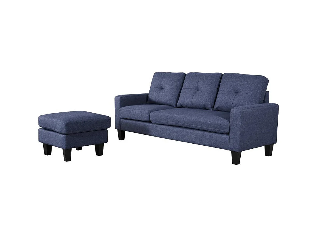 Divano 3 posti Giulivo blu con pouf e chaise longue componibile 195x130x88H