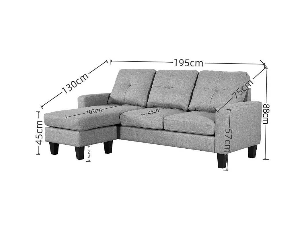 Divano 3 posti Giulivo blu con pouf e chaise longue componibile 195x130x88H