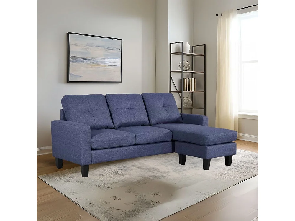 Divano 3 posti Giulivo blu con pouf e chaise longue componibile 195x130x88H