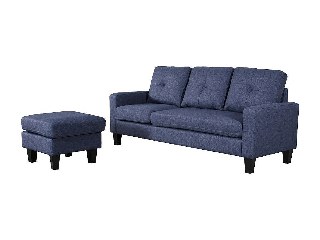 Divano 3 posti Giulivo blu con pouf e chaise longue componibile 195x130x88H