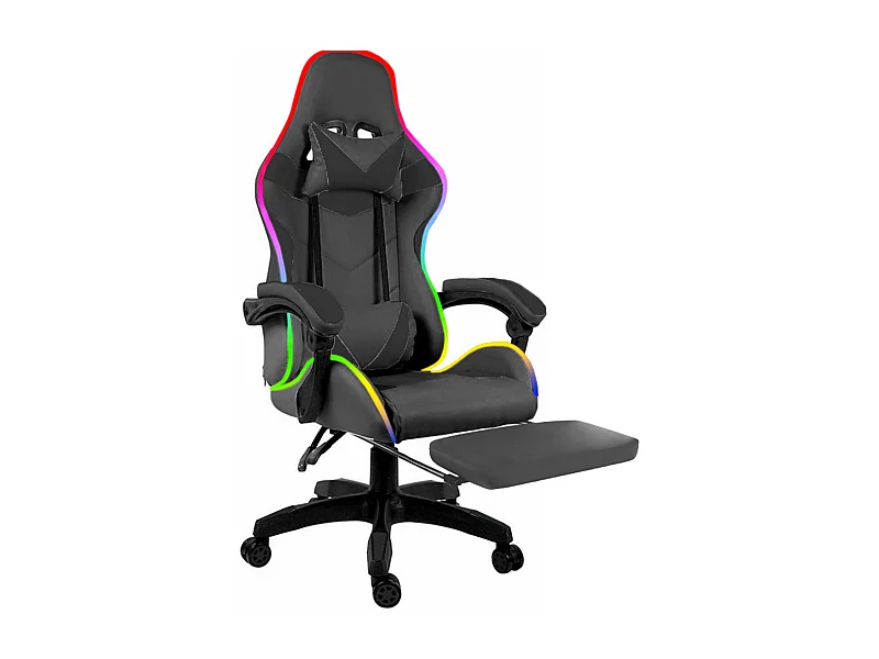 Sedia Gaming Con LED RGB Telecomando Poltrona Ufficio Scrivania Casa PC Racing Girevole Ergonomica Ecopelle Cuscino Lombare Poggiapiedi Nero