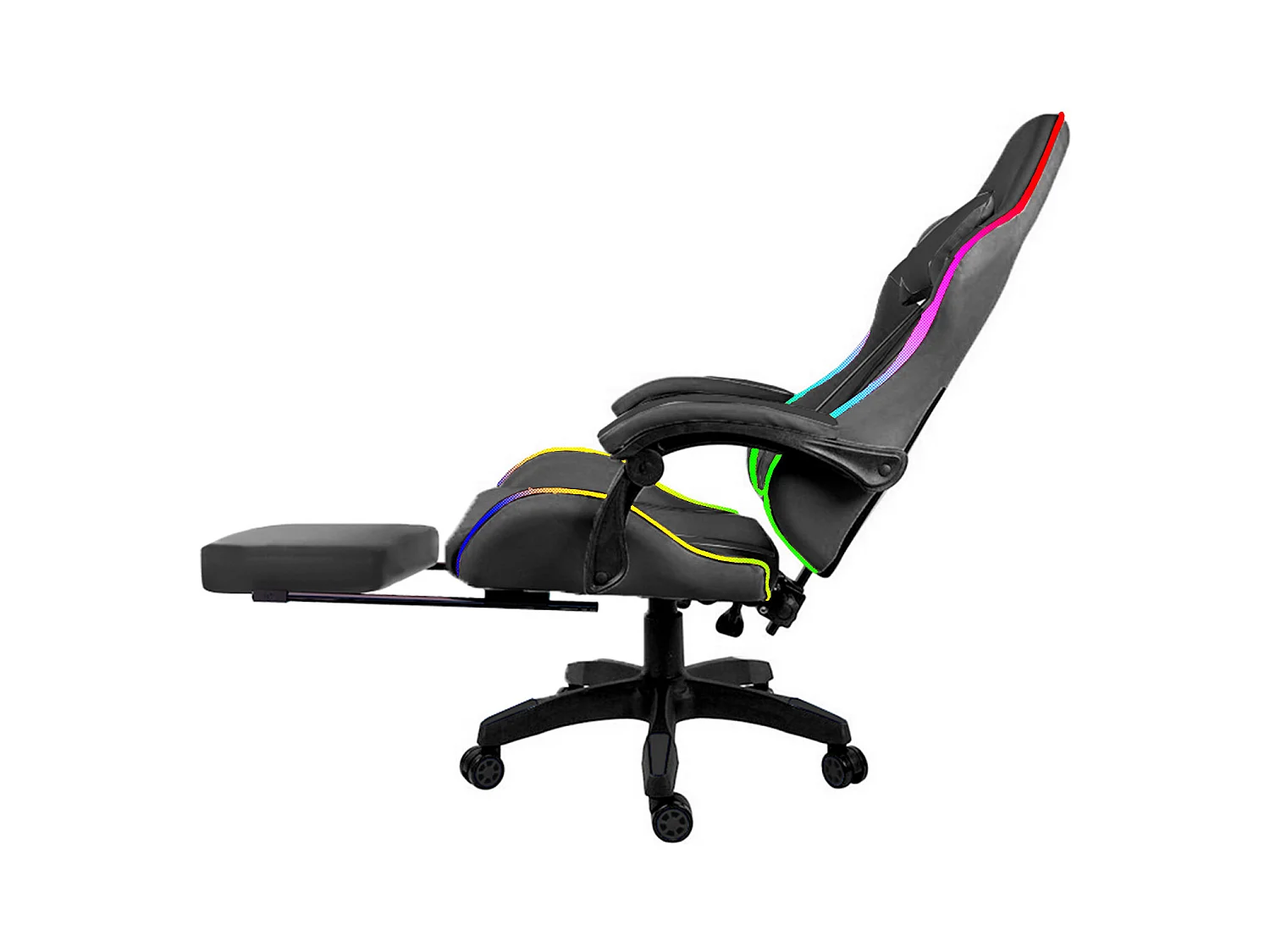 Sedia Gaming Con LED RGB Telecomando Poltrona Ufficio Scrivania Casa PC Racing Girevole Ergonomica Ecopelle Cuscino Lombare Poggiapiedi Nero
