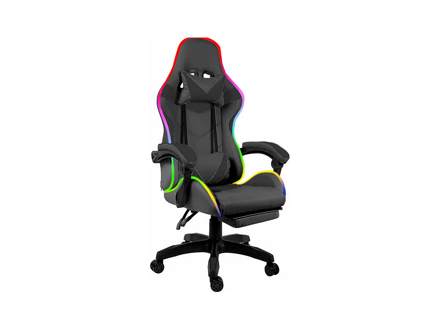 Sedia Gaming Con LED RGB Telecomando Poltrona Ufficio Scrivania Casa PC Racing Girevole Ergonomica Ecopelle Cuscino Lombare Poggiapiedi Nero