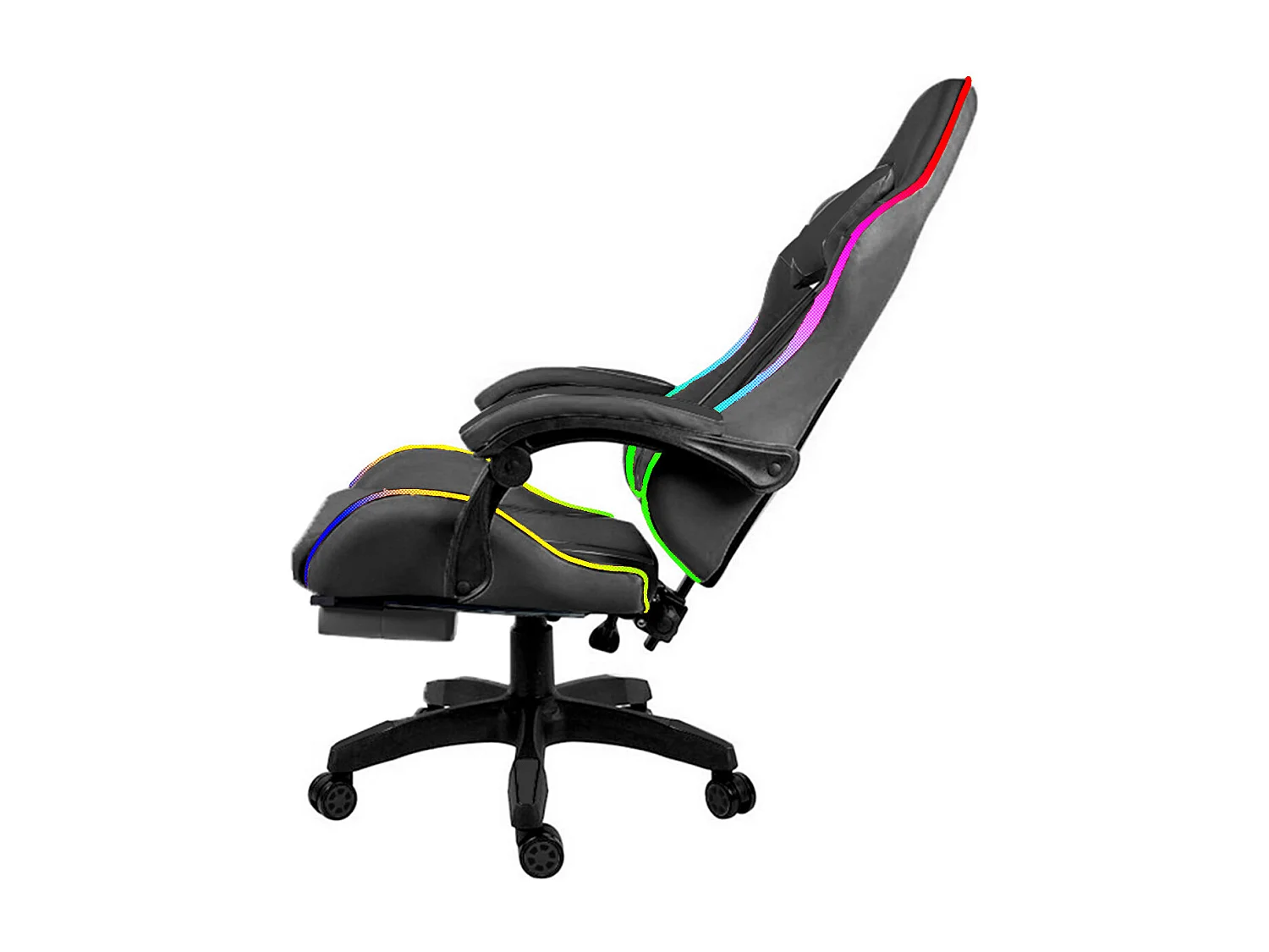 Sedia Gaming Con LED RGB Telecomando Poltrona Ufficio Scrivania Casa PC Racing Girevole Ergonomica Ecopelle Cuscino Lombare Poggiapiedi Nero
