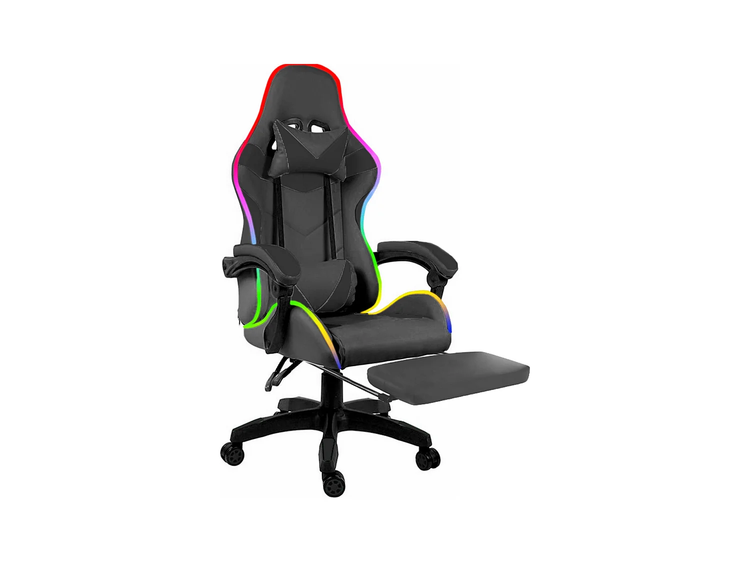 Sedia Gaming Con LED RGB Telecomando Poltrona Ufficio Scrivania Casa PC Racing Girevole Ergonomica Ecopelle Cuscino Lombare Poggiapiedi Nero